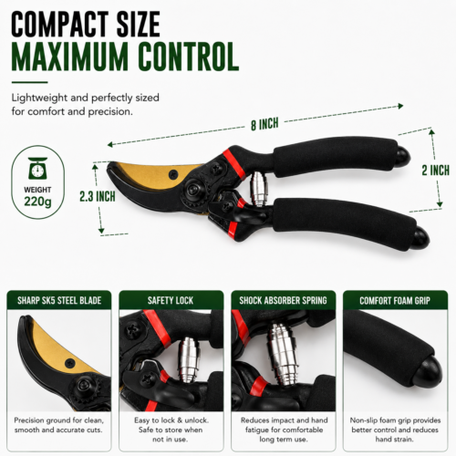 Fresh Trove 8-Inch Garden Pruning Shears – Plant Cutter, Flower Cutter & Secateurs for Everyday Garden Care