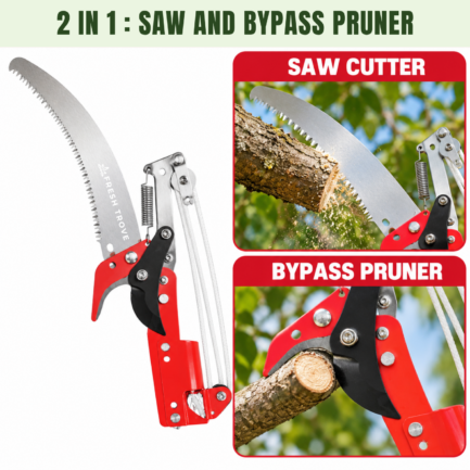 Fresh Trove 2-Way Long Reach Tree Pruner with 350mm Saw Blade, Branch Cutter & 2.5m Pull Rope (Pole Not Included)