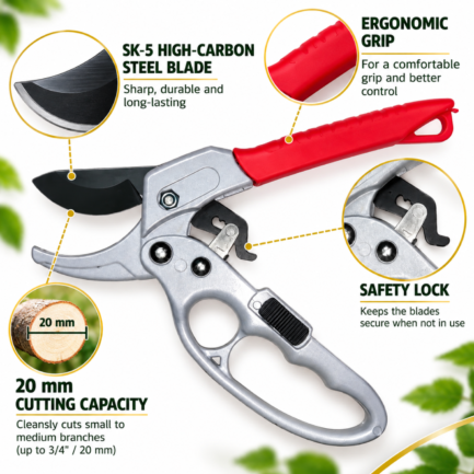 Fresh Trove Garden Pruner Stainless Steel Blade With Safety Lock For Plants