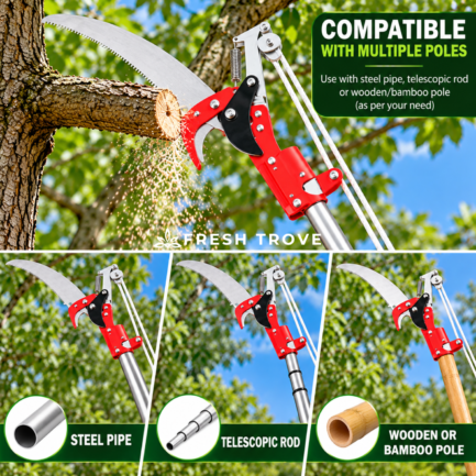 Fresh Trove 2-Way Long Reach Tree Pruner with 350mm Saw Blade, Branch Cutter & 2.5m Pull Rope (Pole Not Included)