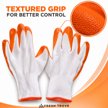 Fresh Trove Gardening Gloves, 2 Pairs, White & Orange Rubber-Coated Gloves for Digging, Planting, Pruning & Weeding,