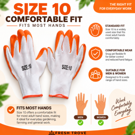 Fresh Trove Gardening Gloves, 2 Pairs, White & Orange Rubber-Coated Gloves for Digging, Planting, Pruning & Weeding,