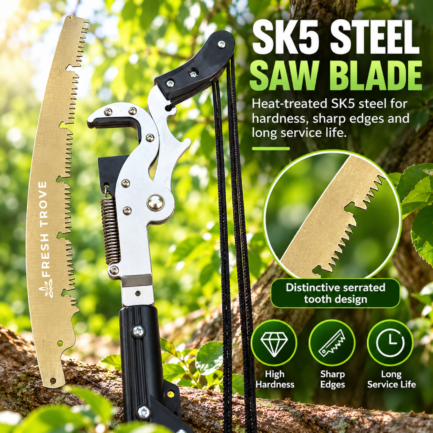 Fresh Trove Tree Branch Cutter SK5 Steel, 5m Pull Cord Long Reach Tool | Long Reach Garden Pruning Tool & Trimmer for Tall Plants