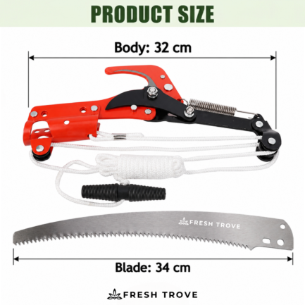 Fresh Trove 2-Way Long Reach Tree Pruner with 350mm Saw Blade, Branch Cutter & 2.5m Pull Rope (Pole Not Included)