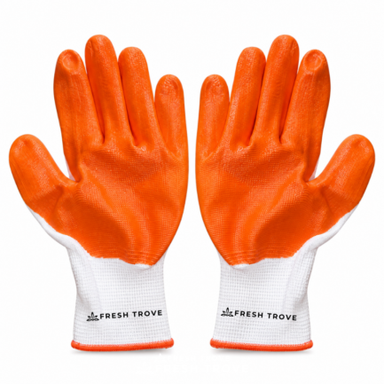 Fresh Trove Gardening Gloves, 2 Pairs, White & Orange Rubber-Coated Gloves for Digging, Planting, Pruning & Weeding,